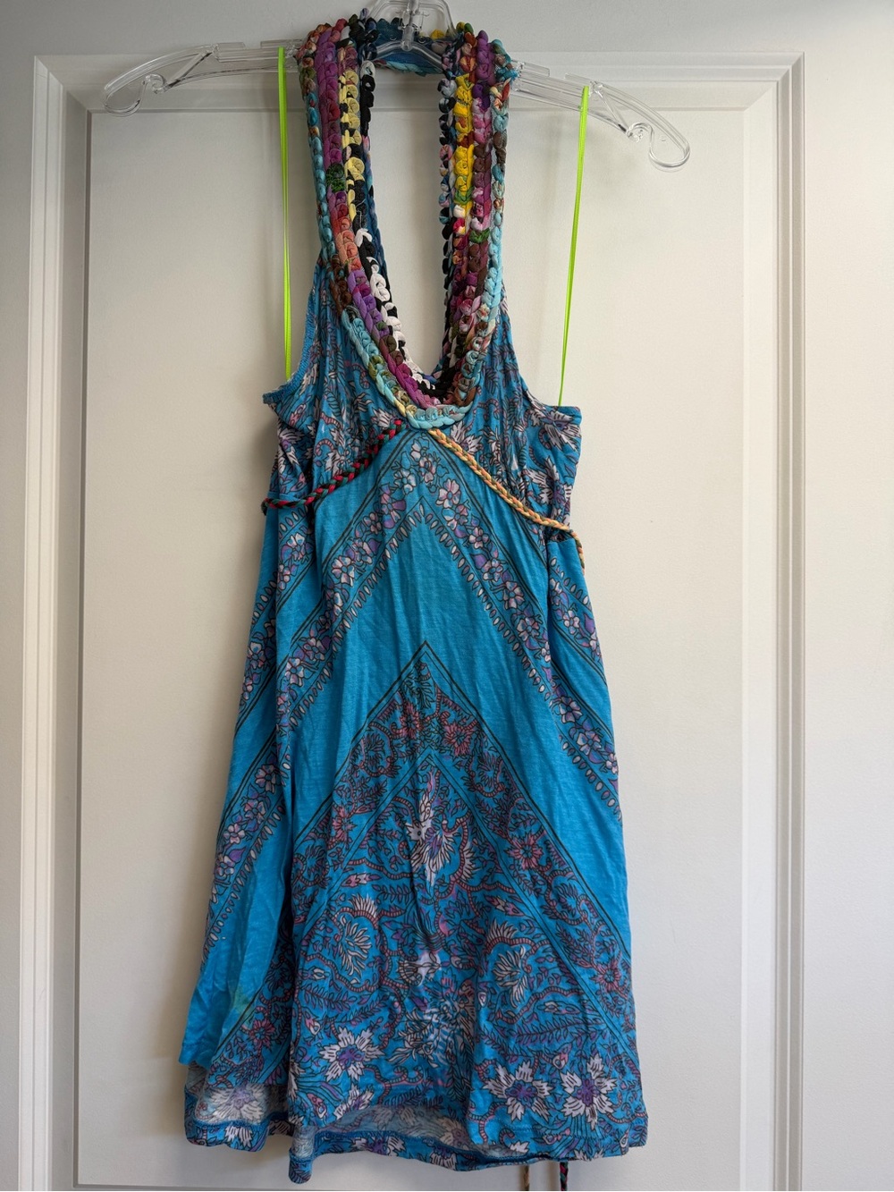 Free People Turquoise Boho Tank Dress with Multicolor Braided Straps